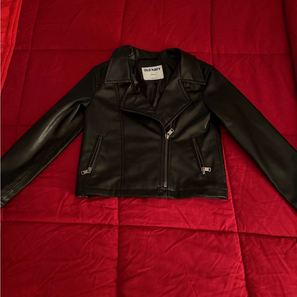 Old Navy kids Girl Black Faux Leather Biker Jacket Size 6-7 (small)